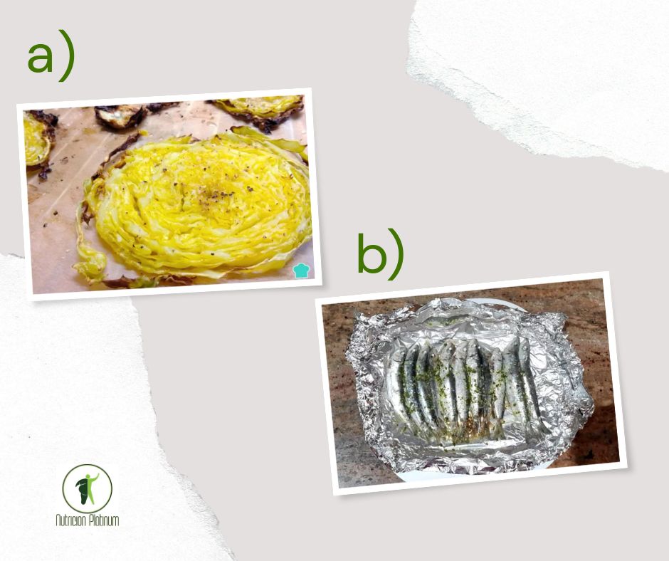 Repollo al horno con sardinas en Papillote